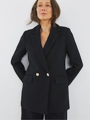 JD Williams Black Double Breasted Boucle Blazer - Image 4 of 4