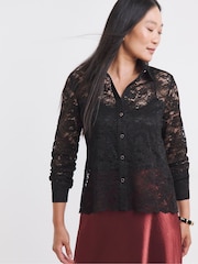 JD Williams Black Scallop Hem Lace Shirt - Image 1 of 4
