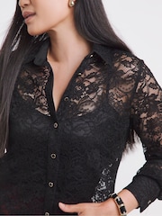 JD Williams Black Scallop Hem Lace Shirt - Image 3 of 4