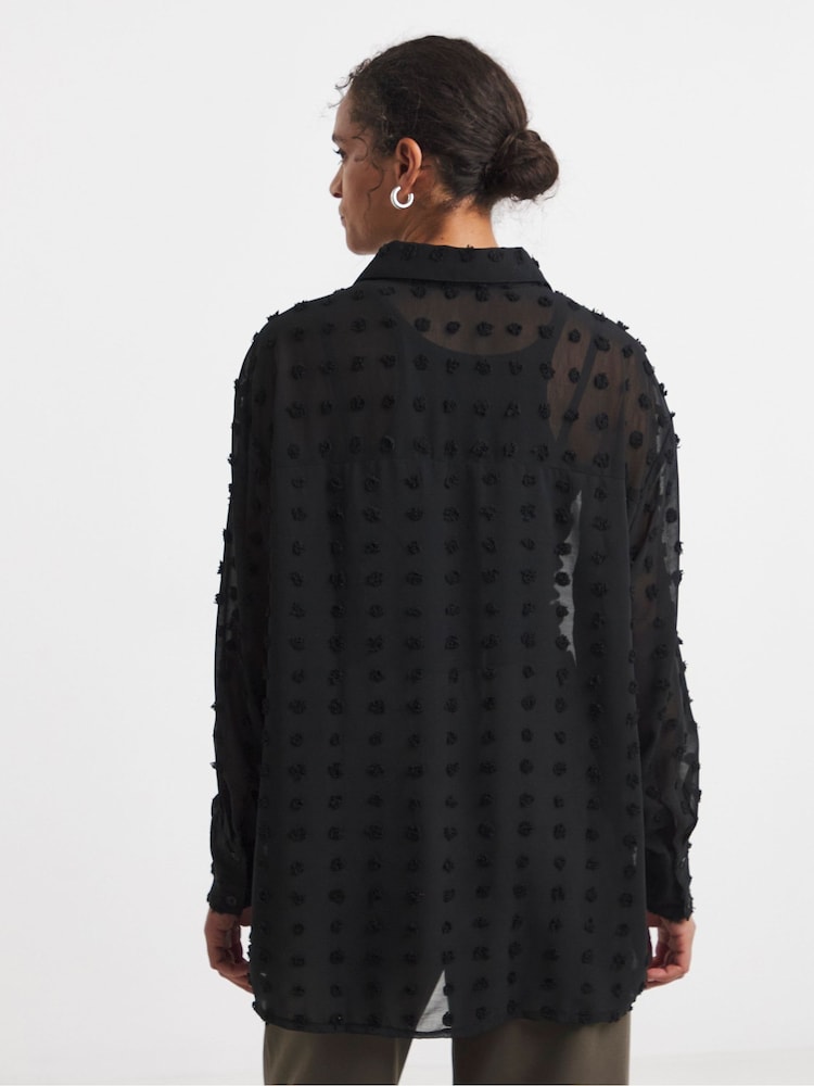 JD Williams Black Dobby Sheer Oversized Shirt - Image 2 of 4
