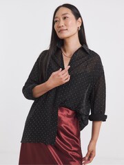 JD Williams Black Metallic Spot Embellished Sheer Shirt - Image 1 of 4