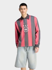 adidas Originals Black/Red LS Striped Polo - Image 1 of 5