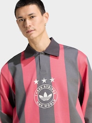 adidas Originals Black/Red LS Striped Polo - Image 4 of 5