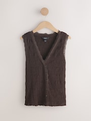 Chocolate Brown Sleeveless V-Neck Textured Waistcoat - Image 6 of 8