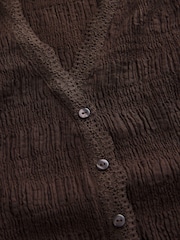 Chocolate Brown Sleeveless V-Neck Textured Waistcoat - Image 7 of 8