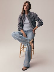 Blue Short Sleeve Shirred Textured Crew Neck Top - Image 4 of 8