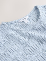 Blue Short Sleeve Shirred Textured Crew Neck Top - Image 7 of 8