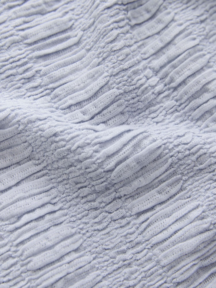 Blue Short Sleeve Shirred Textured Crew Neck Top - Image 8 of 8