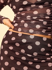Pink/Brown Polka Dot Mesh Midi Pencil Skirt - Image 5 of 8