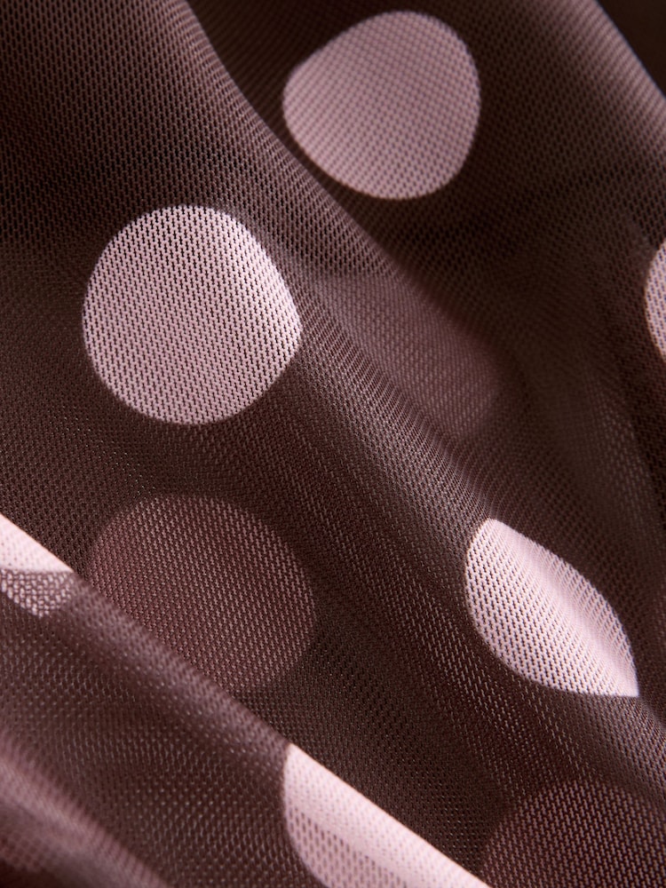 Pink/Brown Polka Dot Mesh Midi Pencil Skirt - Image 8 of 8