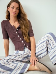 Roz - Textured Button Through Half Sleeve Top - Imaginea 4 din 7