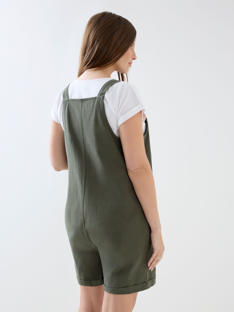 JoJo Maman Bébé Linen Blend Short Maternity Dungaree - Imaginea 2 din 6
