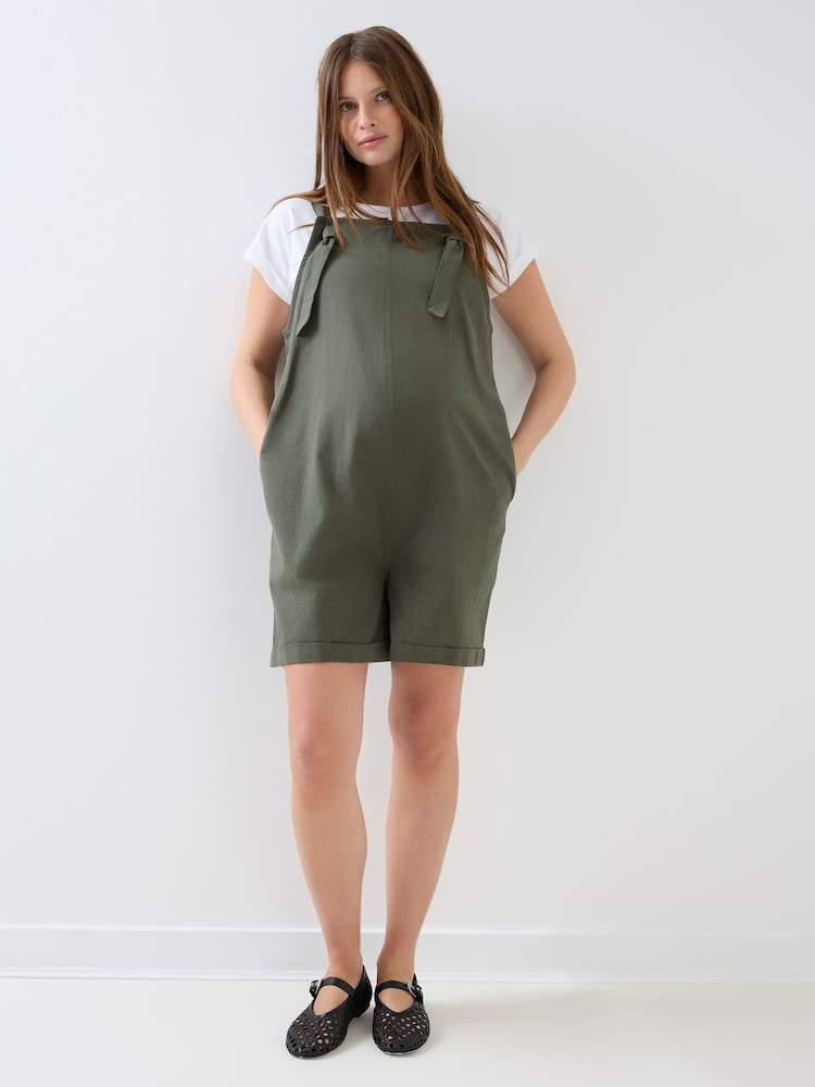 Buy JoJo Maman Bb Khaki Green Linen Blend Short Maternity Dungaree from  Next Mexico