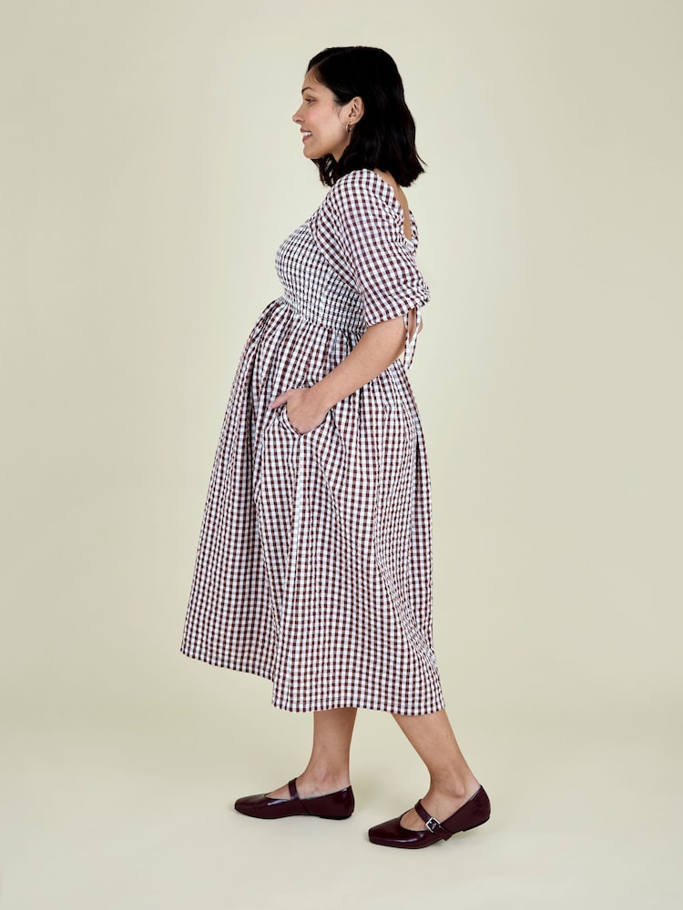 Buy JoJo Maman Bb Brown Puff Sleeve Shirred Gingham Midi Dress from Next  Turkey