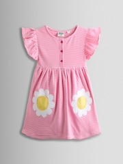 JoJo Maman Bébé Pink Daisy Appliqué Button Front Dress - Image 1 of 5