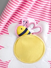 JoJo Maman Bébé Pink Daisy Appliqué Button Front Dress - Image 4 of 5