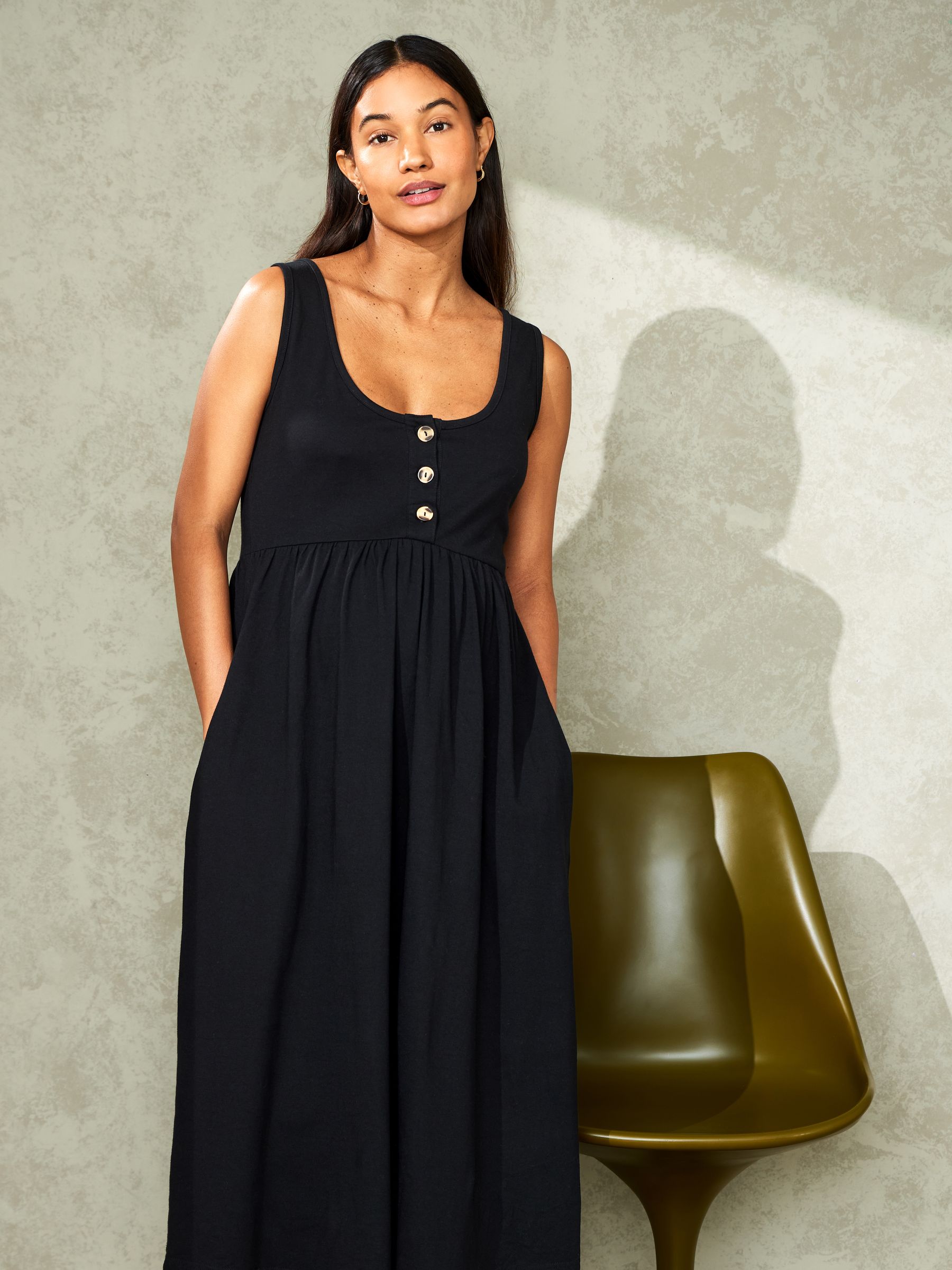 Jojo Maman Bébé Women's Black Horn Button Maternity Vest Midi Dress