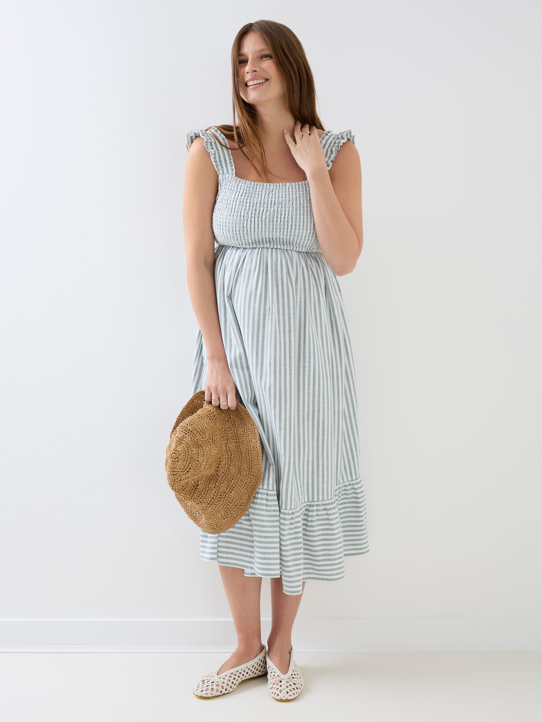 Buy JoJo Maman Bébé Sage Green Stripe Sleeveless Shirred Tiered