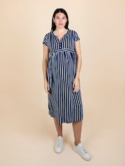 JoJo Maman Bébé Blue Button Front Maternity Midi Dress - Image 1 of 5