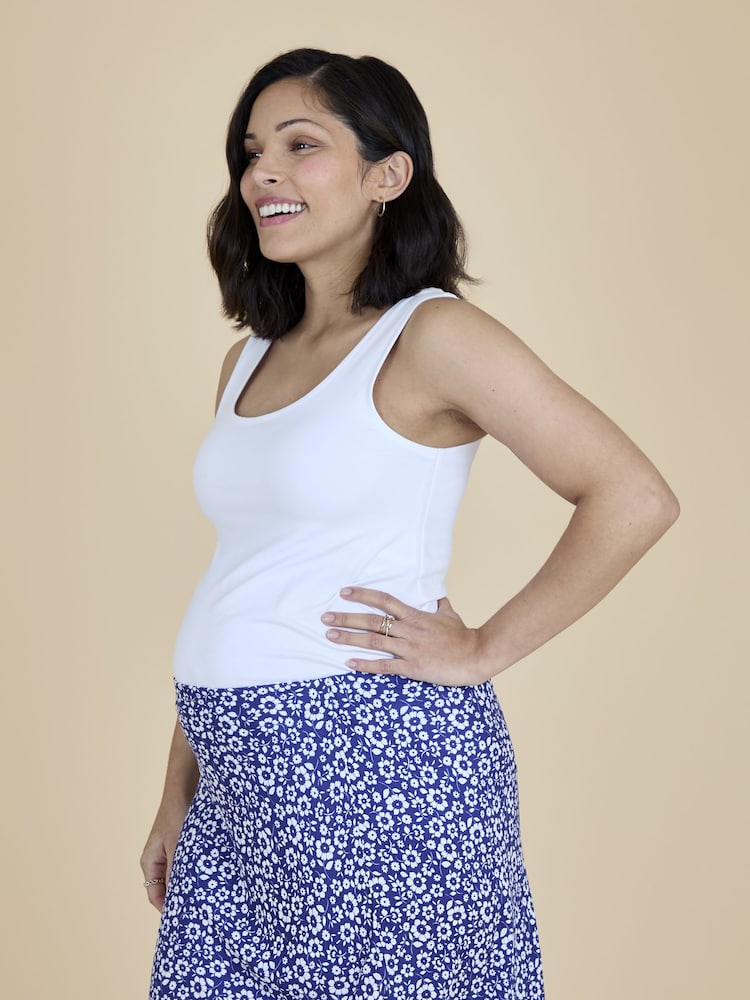 JoJo Maman Bébé Navy Blue Floral Midi Skirt - Image 6 of 6