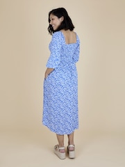 JoJo Maman Bébé Blue Mid Puff Sleeve Shirred Midi Dress - Image 3 of 5