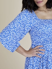 JoJo Maman Bébé Blue Mid Puff Sleeve Shirred Midi Dress - Image 5 of 5