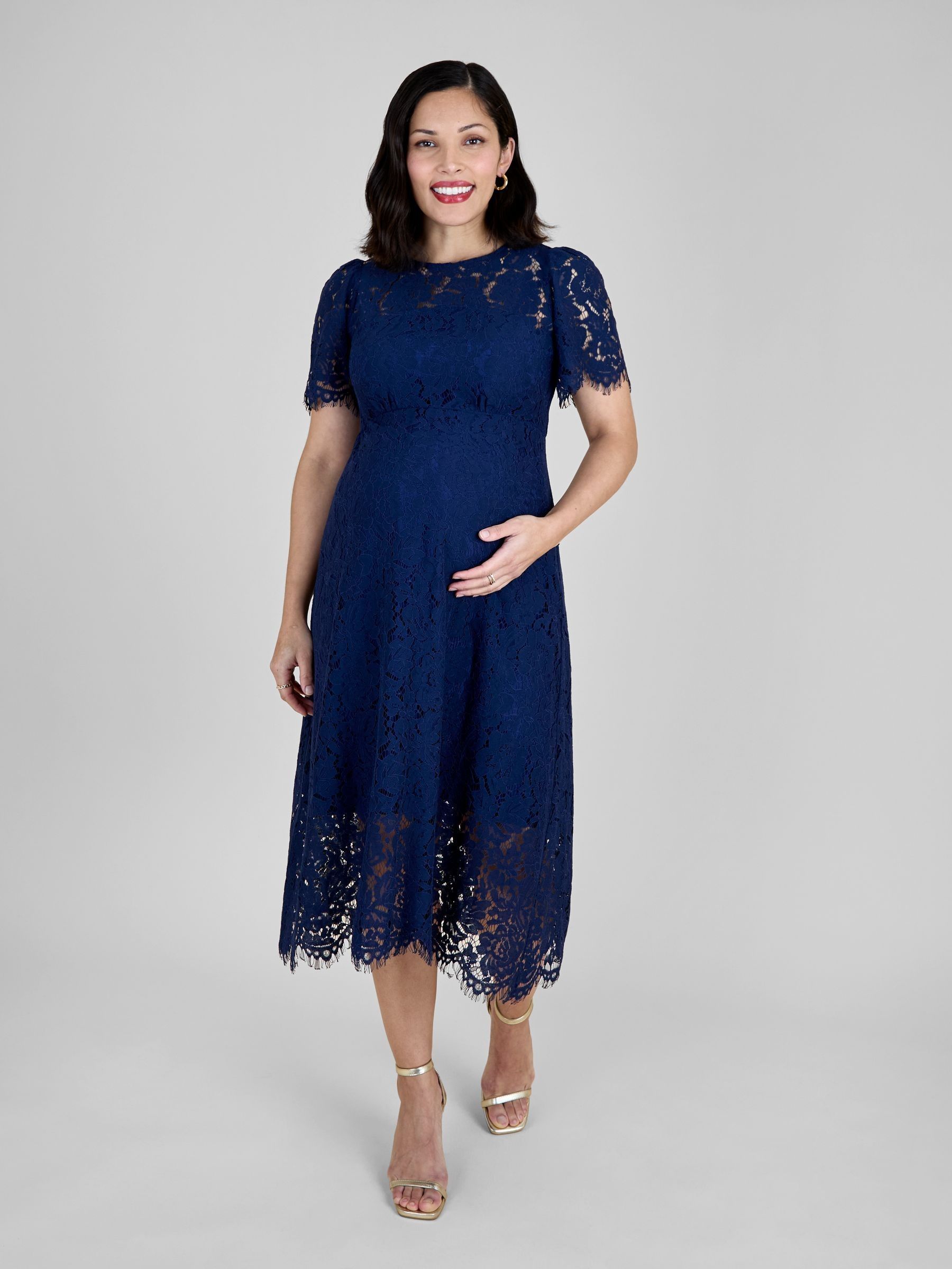 Buy JoJo Maman Bébé Navy Blue Short Sleeve Lace Midi Dress from