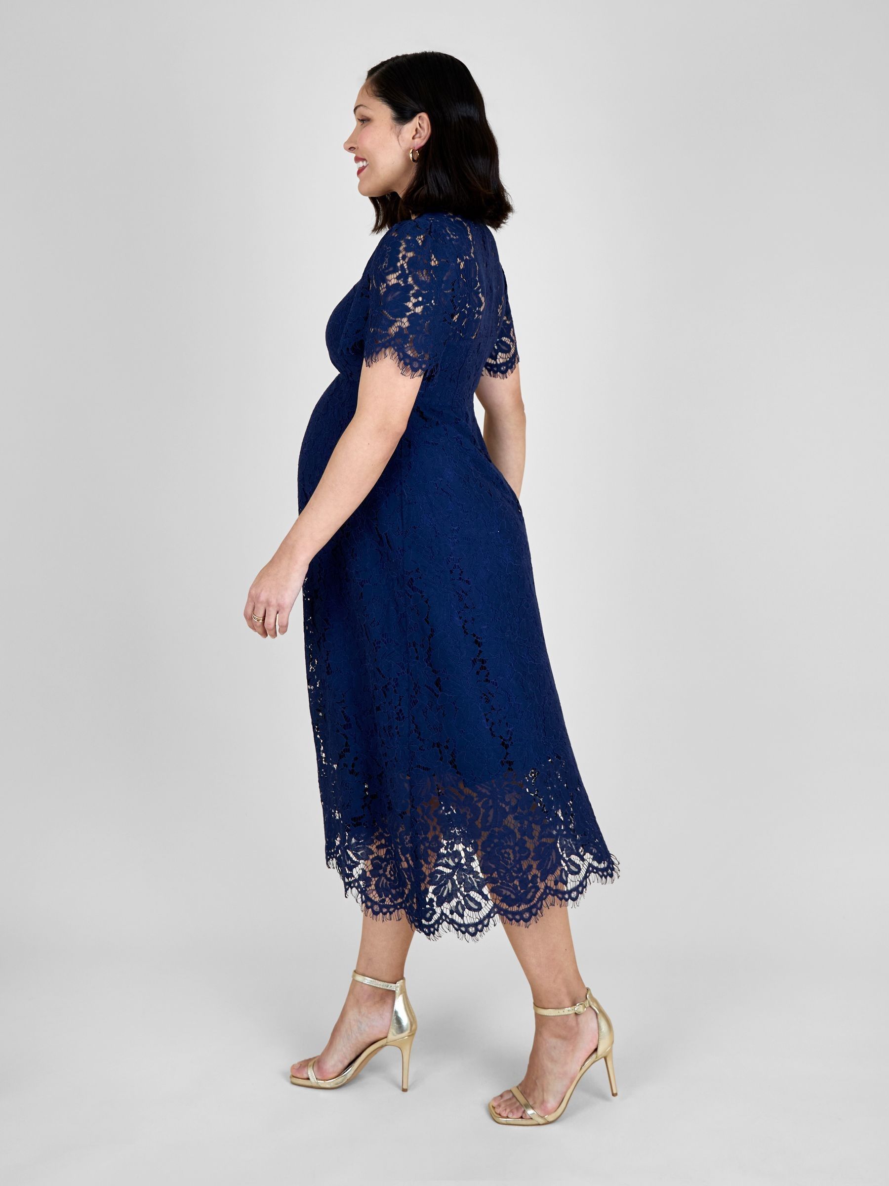 Buy JoJo Maman Bébé Navy Blue Short Sleeve Lace Midi Dress from