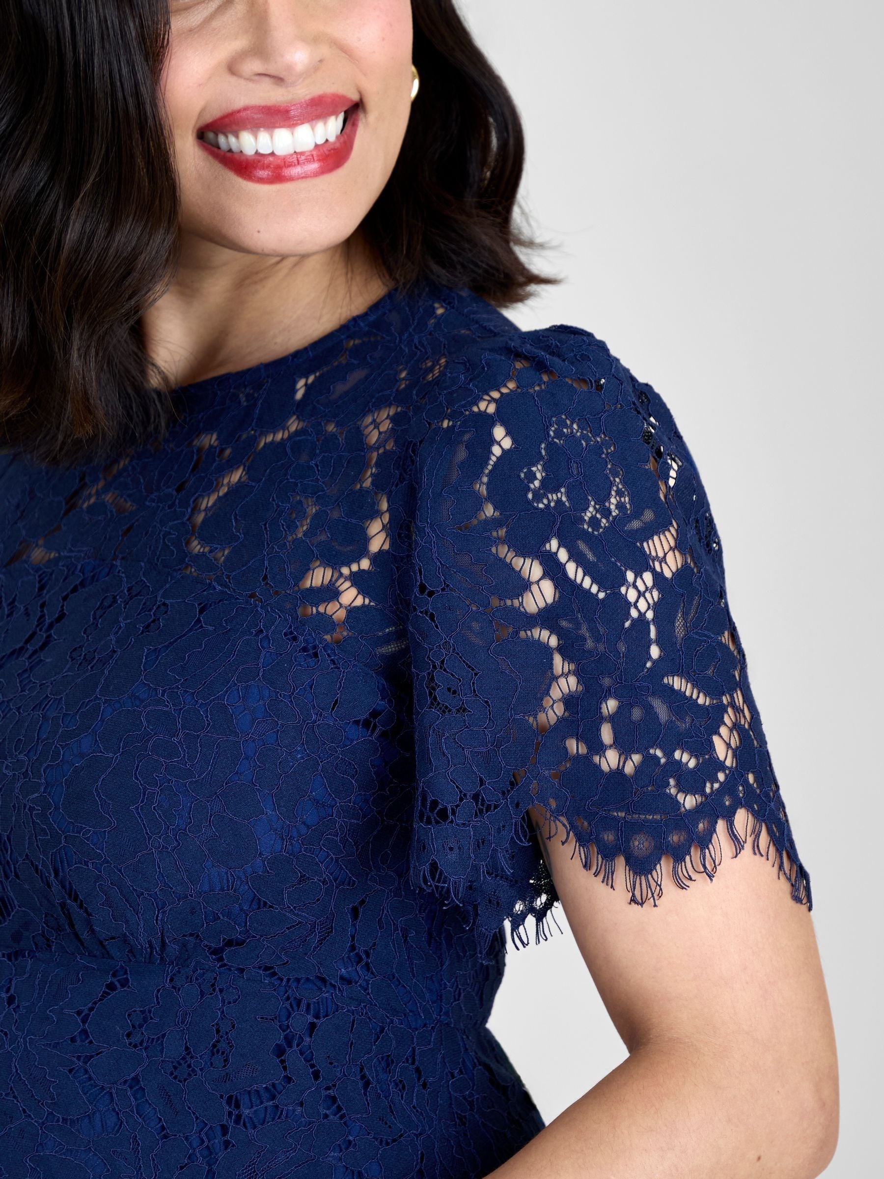 Buy JoJo Maman Bébé Navy Blue Short Sleeve Lace Midi Dress from