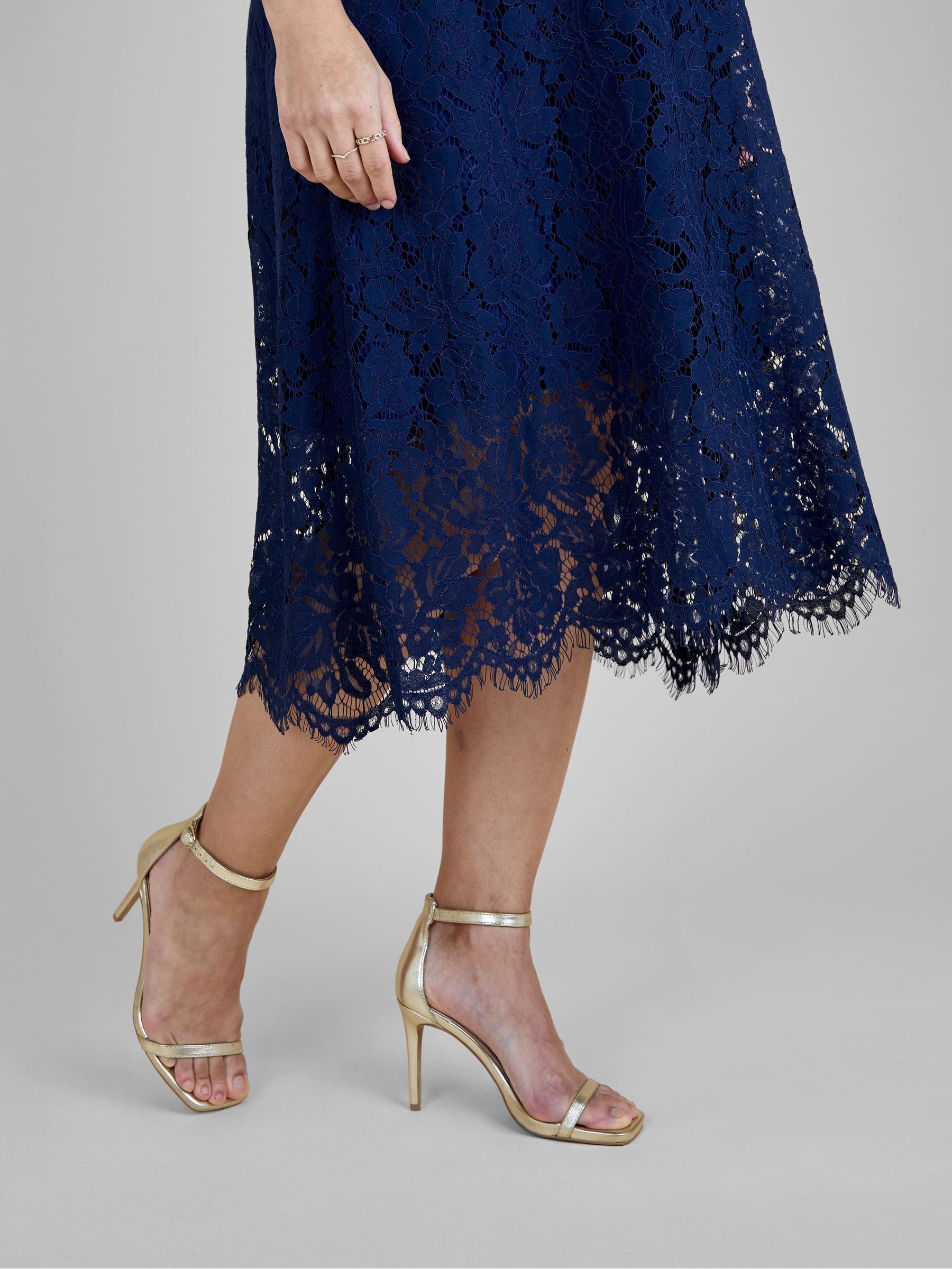 Buy JoJo Maman Bébé Navy Blue Short Sleeve Lace Midi Dress from
