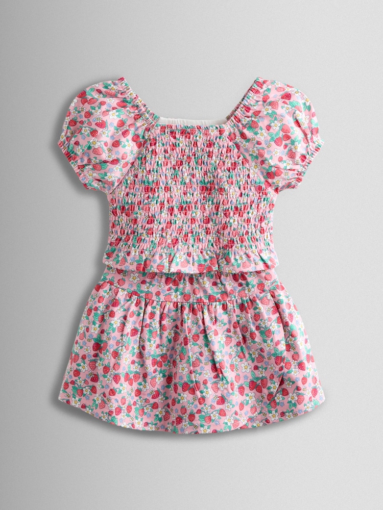 JoJo Maman Bébé Pink Smocked Cap Sleeve Top & Skort Set - Image 1 of 7