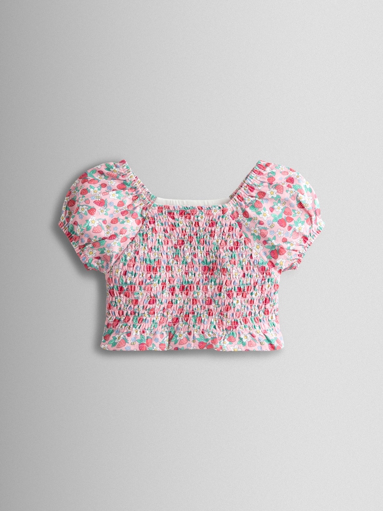 JoJo Maman Bébé Pink Smocked Cap Sleeve Top & Skort Set - Image 2 of 7