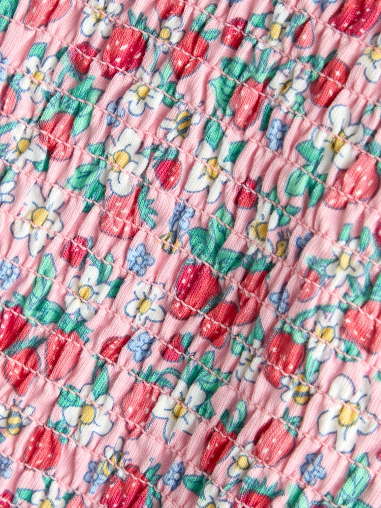 JoJo Maman Bébé Pink Smocked Cap Sleeve Top & Skort Set - Image 7 of 7