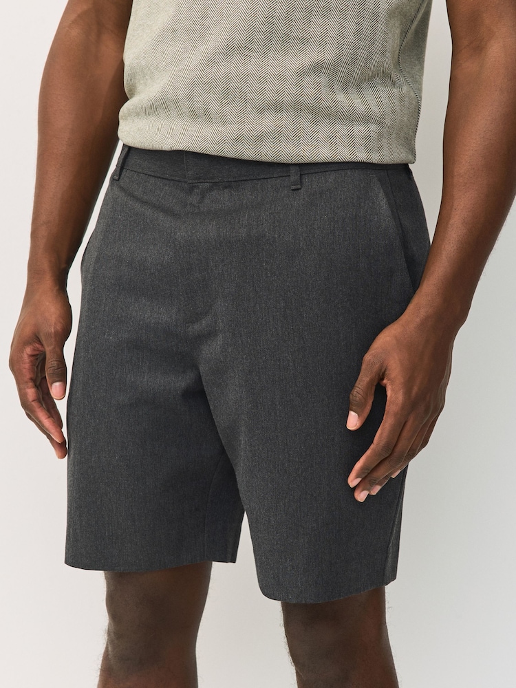 Charcoal Grey Regular Fit Plain Front Smart Shorts 2 Pack - Image 1 of 9