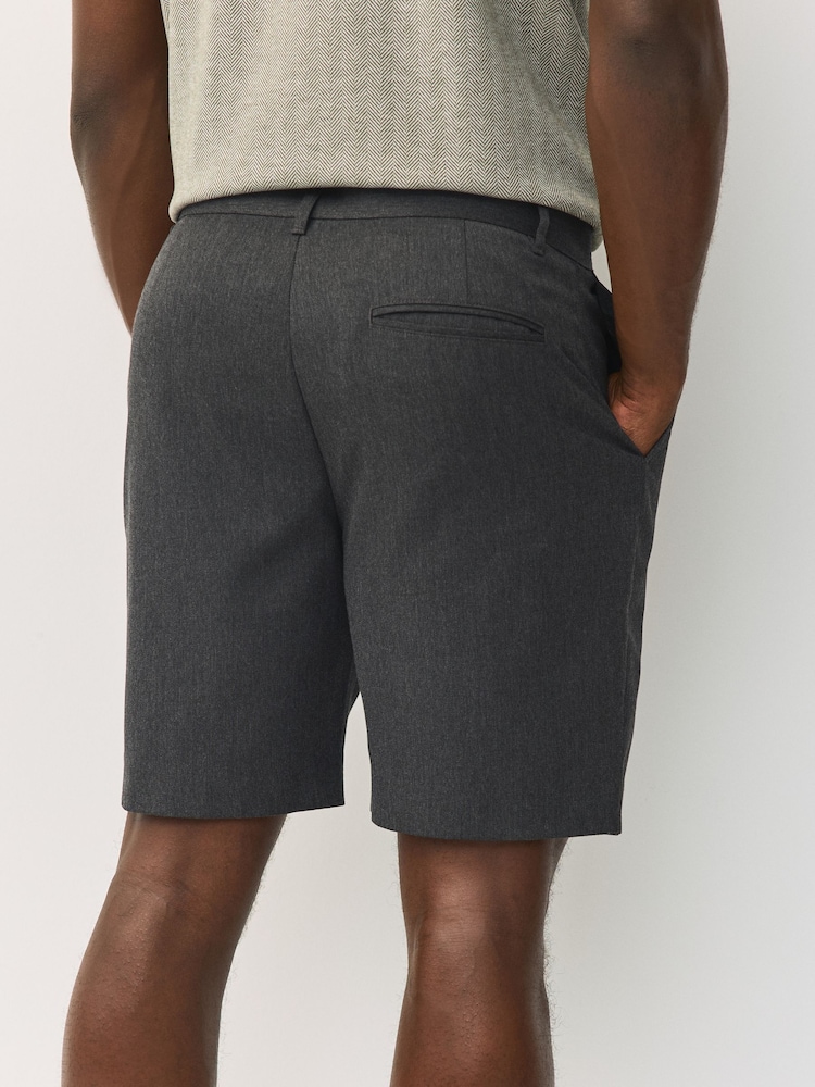 Charcoal Grey Regular Fit Plain Front Smart Shorts 2 Pack - Image 2 of 9