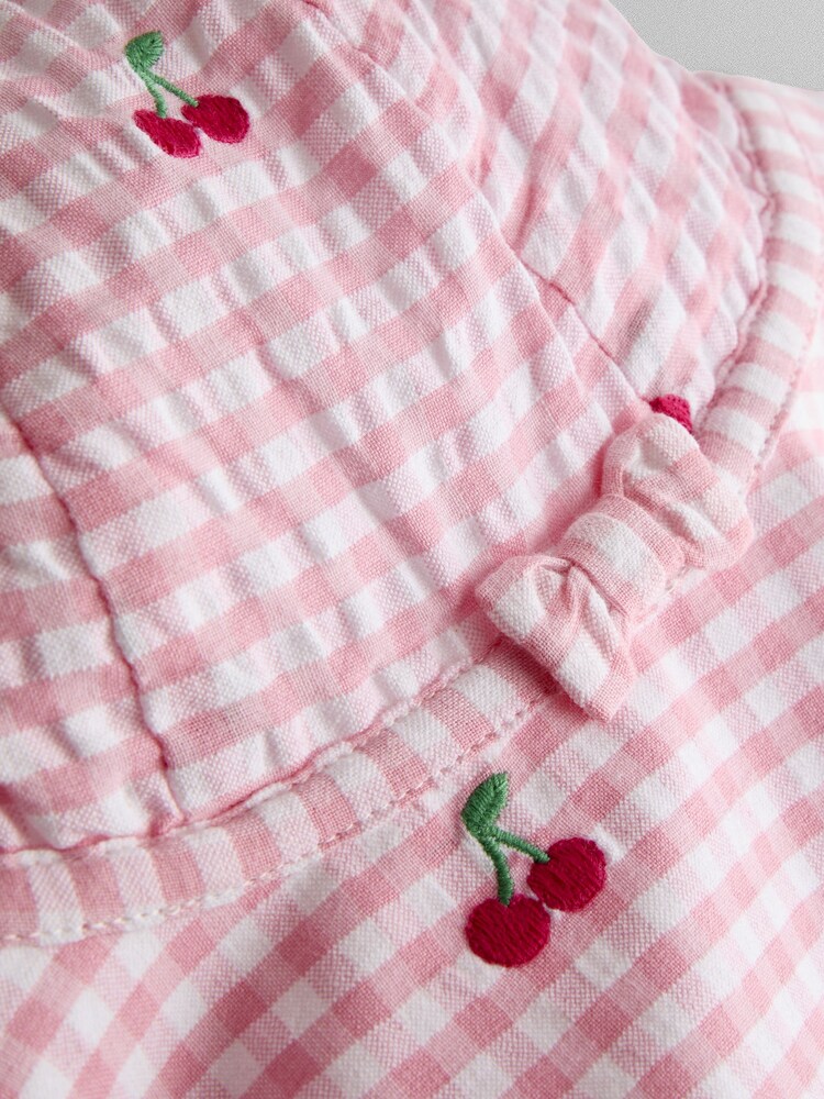 JoJo Maman Bébé Pink Cherry Embroidered Scalloped Baby Dress & Hat Set - Image 10 of 10