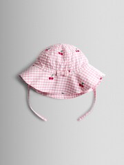 JoJo Maman Bébé Pink Cherry Embroidered Scalloped Baby Dress & Hat Set - Image 6 of 10