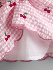 JoJo Maman Bébé Pink Cherry Embroidered Scalloped Baby Dress & Hat Set - Image 9 of 10