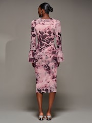 Jolie Moi Pink Frill Sleeve Pleated Wrap Midi Dress - Image 2 of 6
