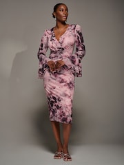 Jolie Moi Pink Frill Sleeve Pleated Wrap Midi Dress - Image 6 of 6