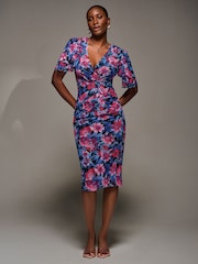 Jolie Moi Pink Angel Sleeve Mesh Bodycon Dress - Image 5 of 6
