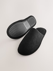 Black Towelling Mule Slippers - Image 4 of 6