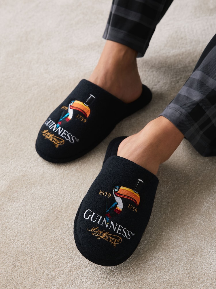 Black Guinness Towelling Mule Slippers - Image 1 of 2