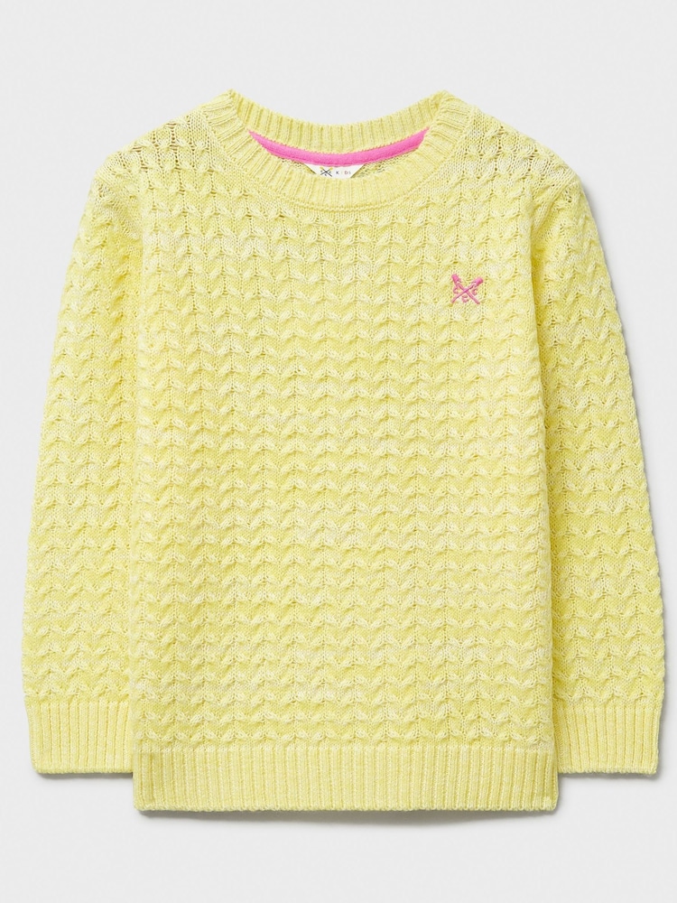 Crew Clothing Yellow Twist Yarn Cable Knit Jumper - Image 1 of 3