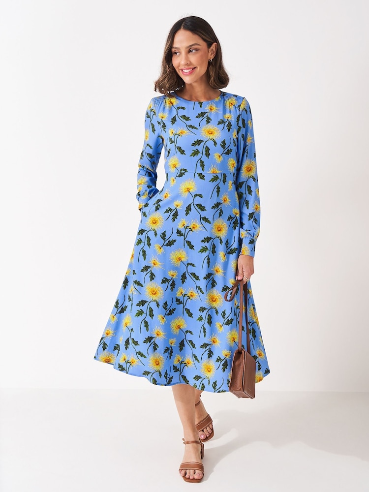 Crew Clothing Company Blue Nala Shirred Midi Dress - Image 1 of 5