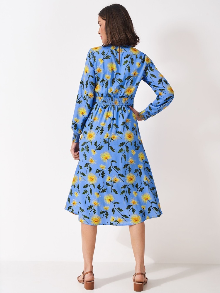 Crew Clothing Company Blue Nala Shirred Midi Dress - Image 2 of 5 Crew Clothing Company Blue Nala Shirred Midi Dress - Image 2 of 5