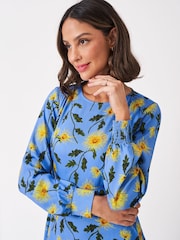 Crew Clothing Company Blue Nala Shirred Midi Dress - Image 4 of 5