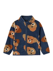 Name It Blue Bear Printed Zip Through Fleece Jacket - Image 1 of 3