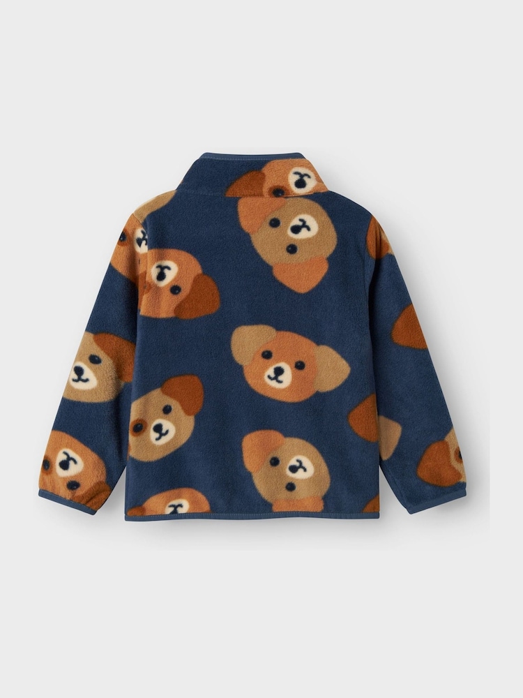 Name It Blue Bear Printed Zip Through Fleece Jacket - Image 2 of 3