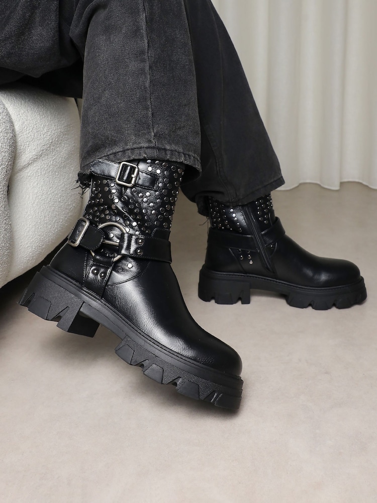 Simmi London Black Hazz Embellished Chunkly Ankle Boots - Image 1 of 4